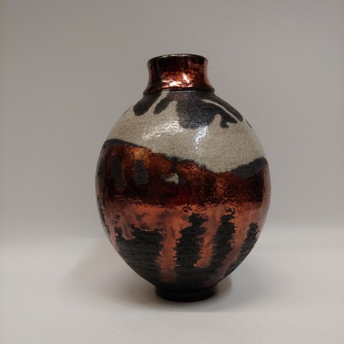 #221188 Raku Vase Black/White/Copper7x4.75 $22 at Hunter Wolff Gallery